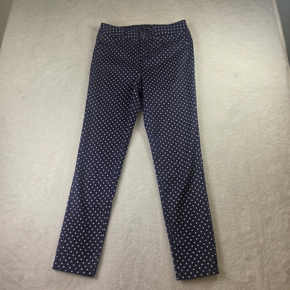 Needle & Cloth Navy White Polka Dot Skinny Ankle Pants Womens Size 10 Stretch